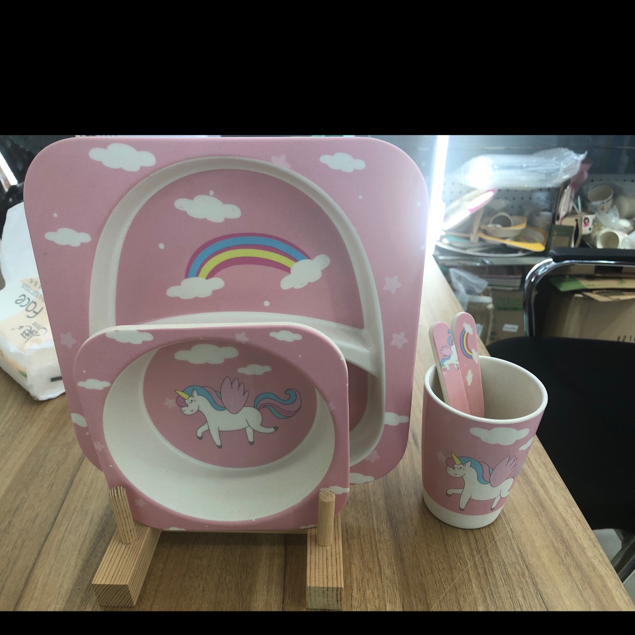 Bamboo fiber square tableware set for children thumbnail