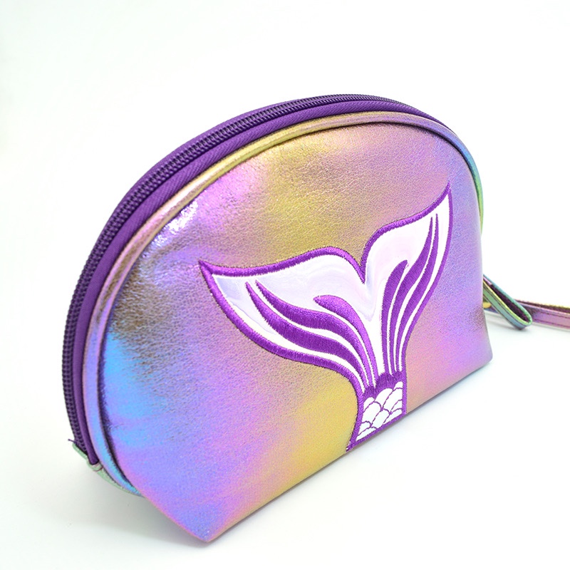 Hot-selling embroidery beauty fish tail semi-round bag, rainbow crack cosmetic bag, cartoon phantom color handbag in foreign trade Specification image