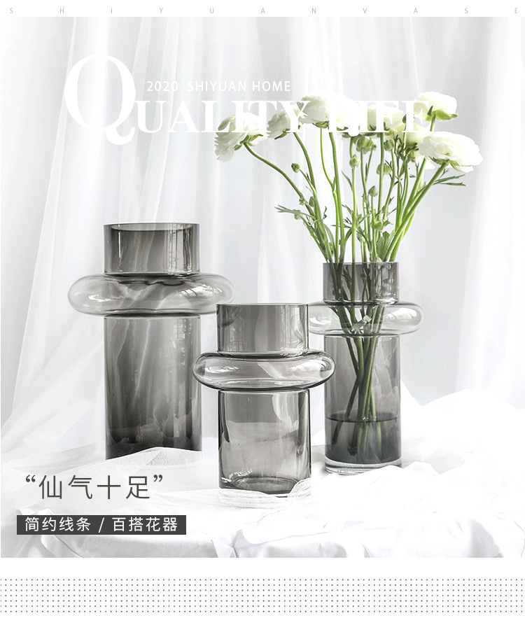 Nordic modern, simple and versatile European cylindrical transparent glass vases, flower vases, floral arrangements, fresh flowers, home living room detail image 1