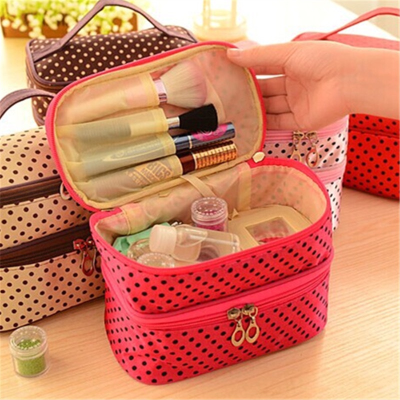 The original manufacturer of classic Korean double-layer cosmetic bags, small dot cosmetic bags, customizable LOGO double-layer handbags details Picture