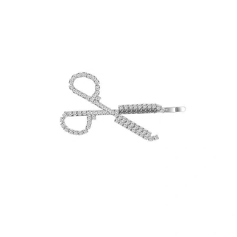 Creative design sense, handcrafted diamond-encrusted scissors hairpins, elegant ins side clip headwear, hairpins, feminine fashion Item Picture