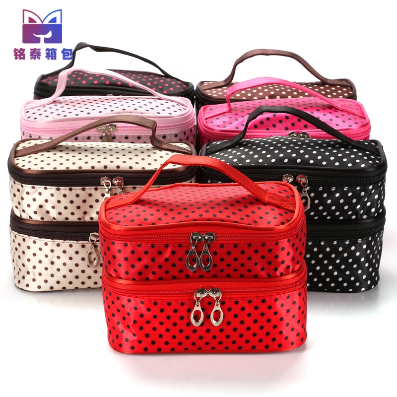 The original manufacturer of classic Korean double-layer cosmetic bags, small dot cosmetic bags, customizable LOGO double-layer handbags