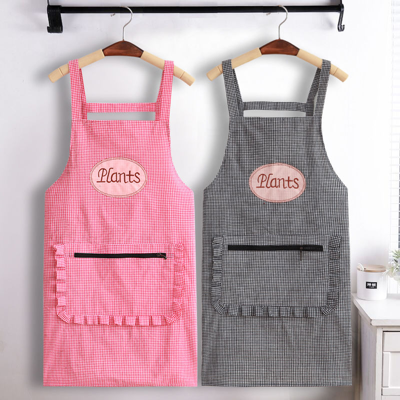 Pure cotton cotton hemp belt apron cover women 2020 explosion double zipper fashion oil and anti-fouling kitchen network red slimming thumbnail