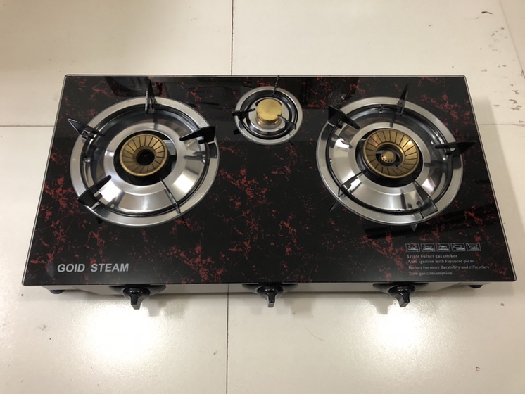 Table ultra-thin glass panel stainless steel bottom shell three-head rotary burner gas stove thumbnail