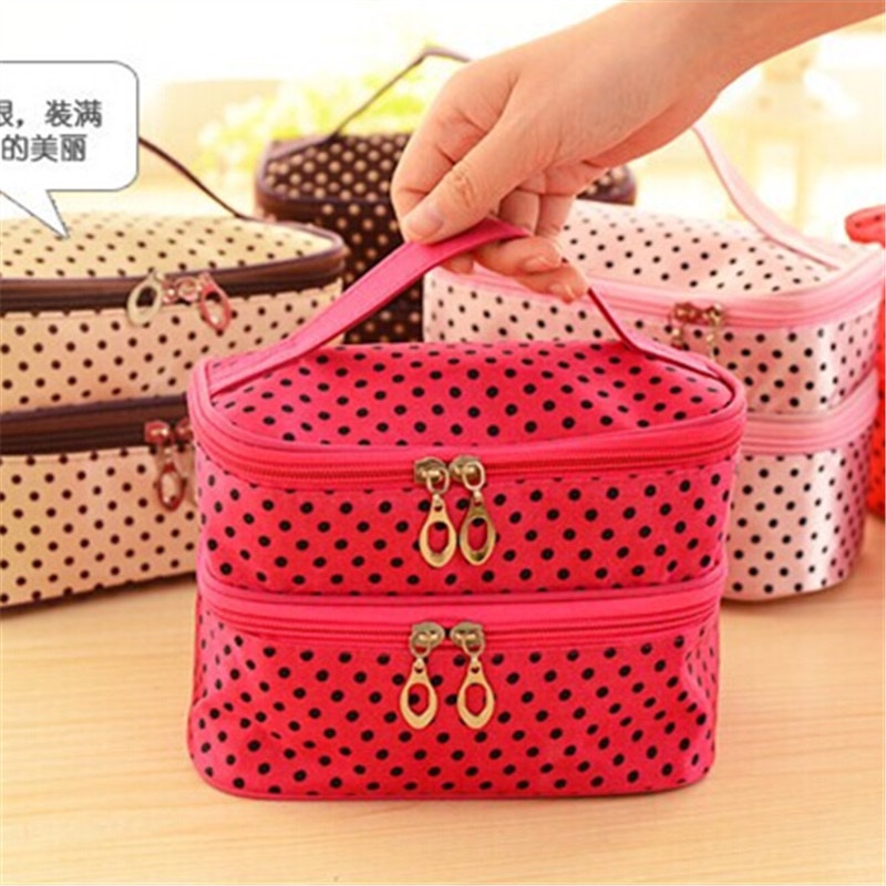 The original manufacturer of classic Korean double-layer cosmetic bags, small dot cosmetic bags, customizable LOGO double-layer handbags Specification image
