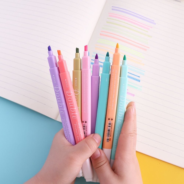 韩酷双头方杆12 色淡色荧光笔学生用彩色重点划线标记斜头记号笔详情图9