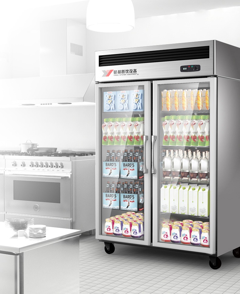 Yindu Large two-door glass commercial refrigerator display cabinet, cold storage cabinet, ordering cabinet, cake cabinet, fruit preservation cabinet detail image 4
