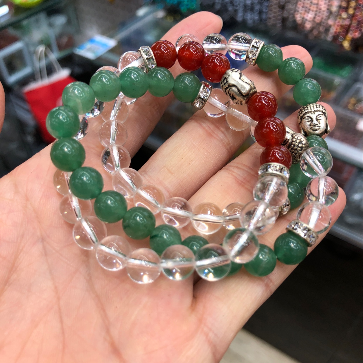 天然水晶手链 白水晶➕天然东陵玉手链