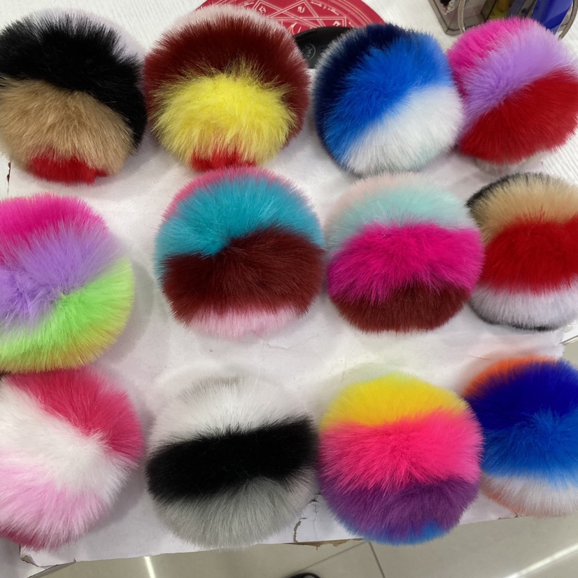 Manufacturers direct new hair ball pendant stripe key chain seven - color wool ball car ornaments thumbnail