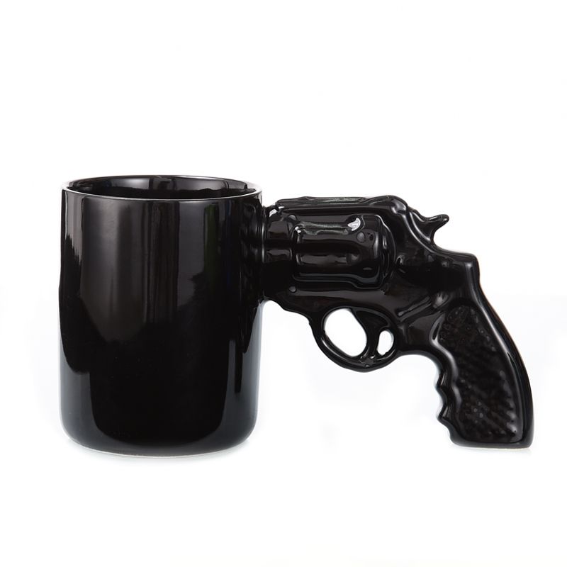 Revolver Ceramic Cup Revolver Handle Mug Personality Revolver Handle Bone China Cup Large Capacity Handle Mug Specification drawing