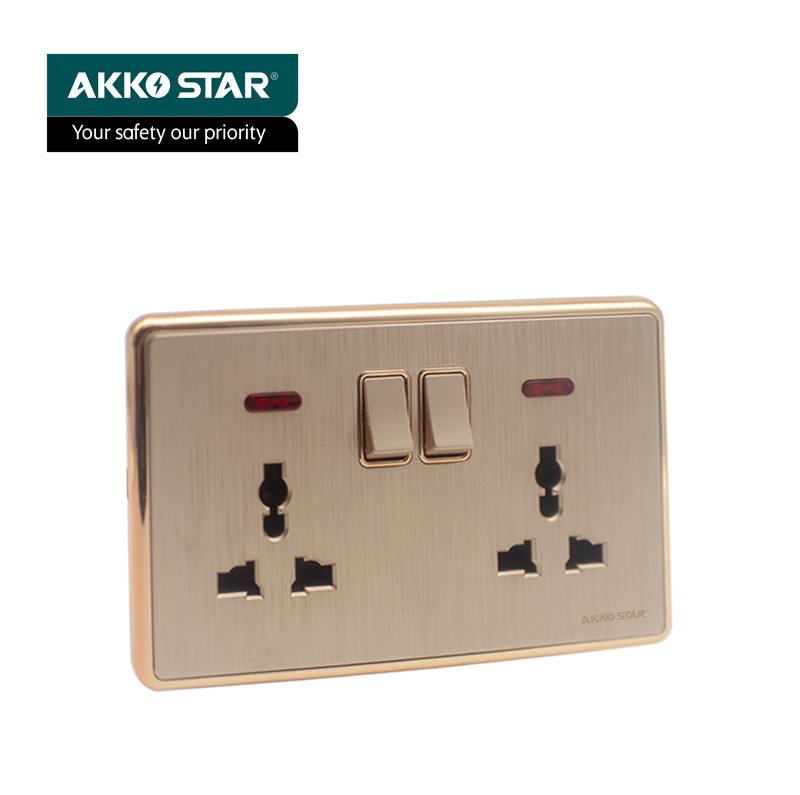 AKKOSTAR dual 13A universal hole multi-functional wall switch with light in white, gold and silver