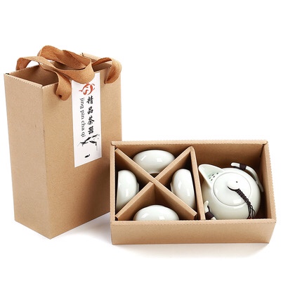 Kun Kun Ceramic Casual Gift - A pot of Four Cups Travel Tea Set, Quick Guest Cup, Drawer-style Eco-friendly Box, Gift Tea Set 111 Item Picture