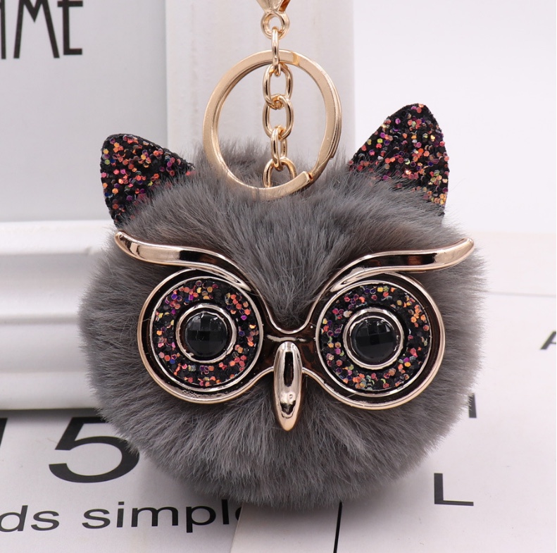 Hot Gretel plush owl keyring imitation Rex rabbit wool ball bag pendant fur car pendant thumbnail