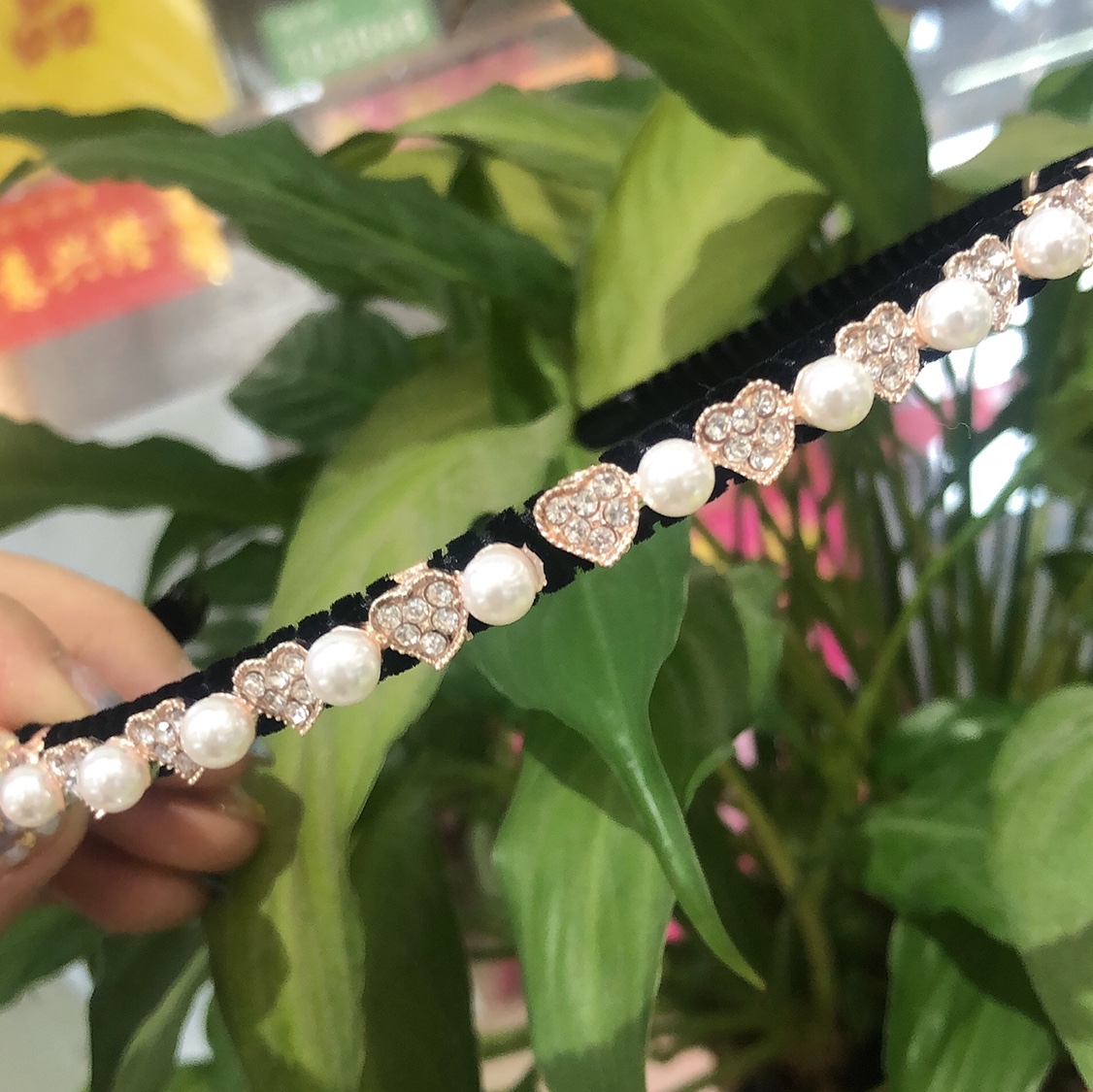 New Korean version of fashion rhinestone pearl peach heart band hairpin hairpin jewelry 106 thumbnail