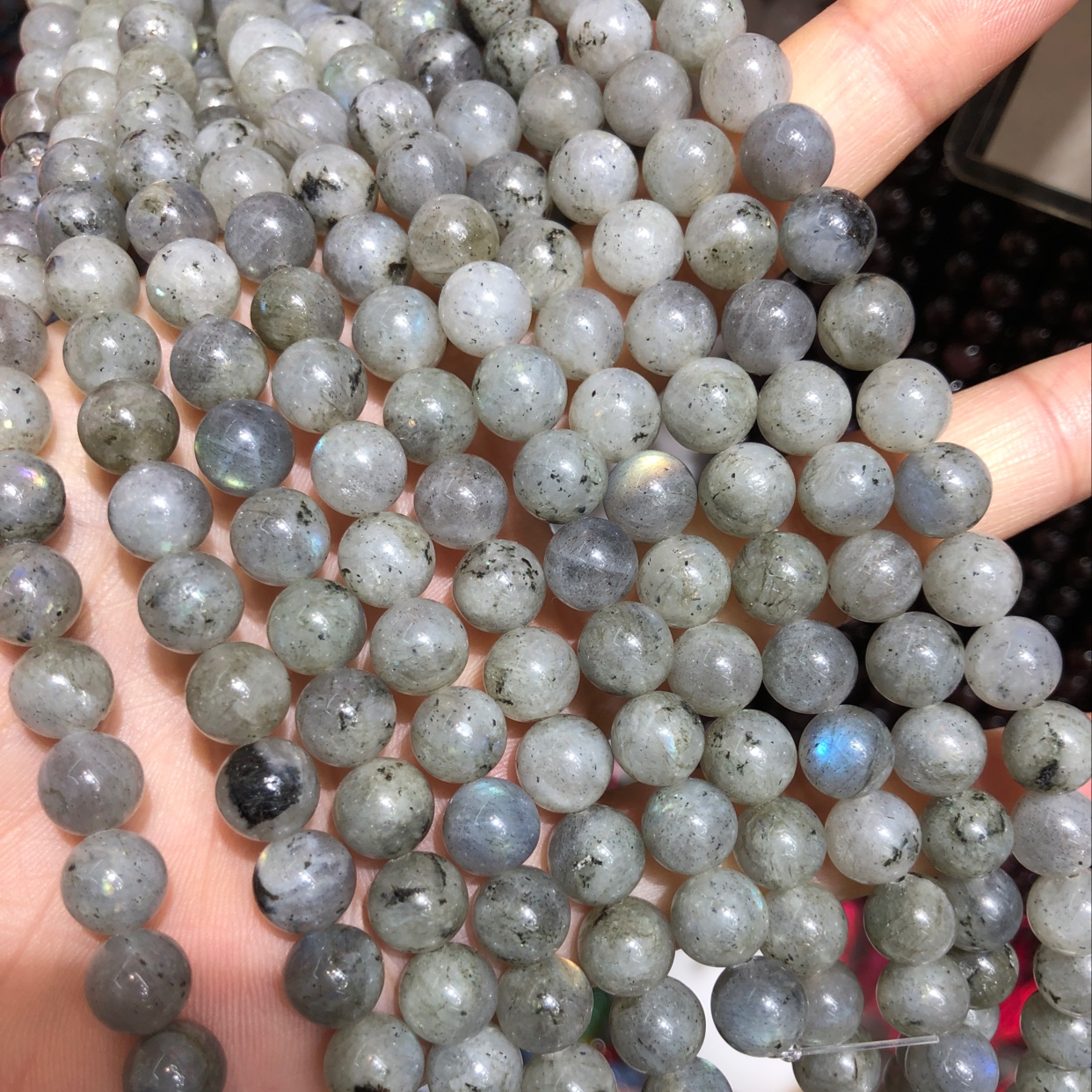 天然石 月光石 灰月光 拉长石8mm天然水晶散珠配珠