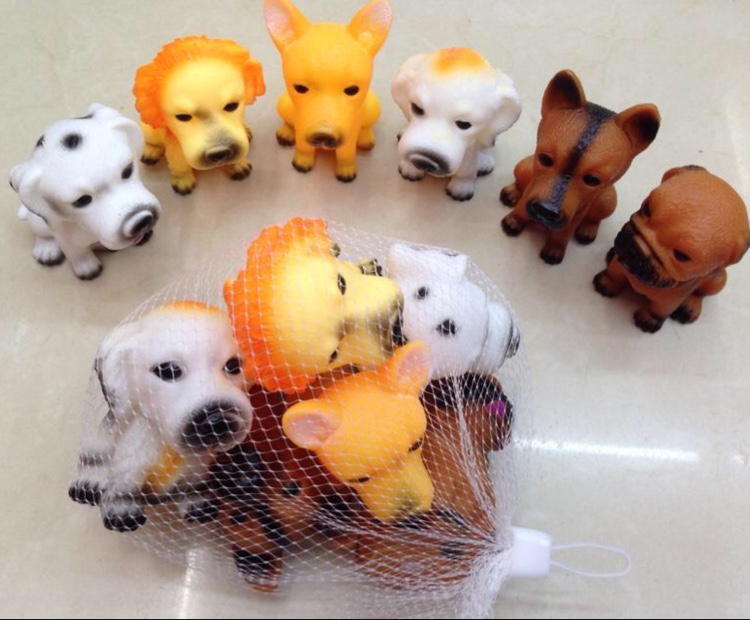 Six little dog pet toys made of vinyl