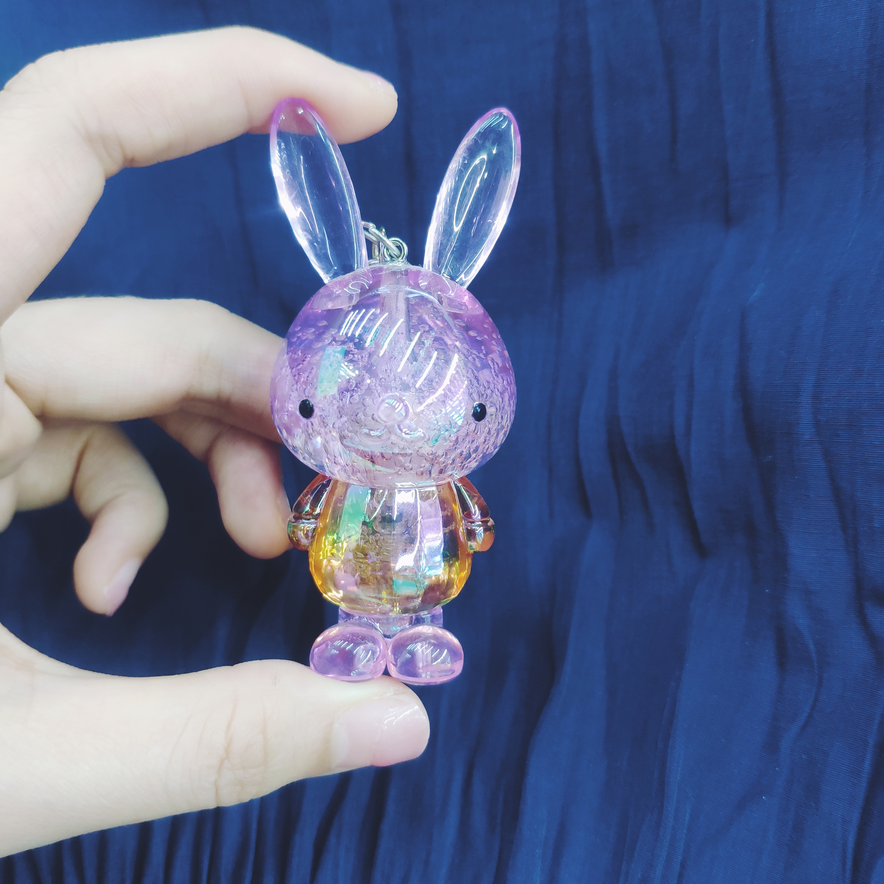 Aizhu jewelry bubble acrylic two-color gradient rabbit car keychain pendant schoolbag cartoon chain style detail image 14