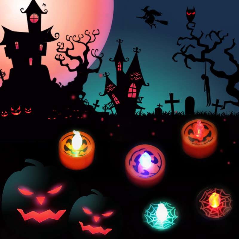 Halloween simulation LED flashing electronic small candle light horror scene arrangement Pumpkin decoration night light box set details Picture