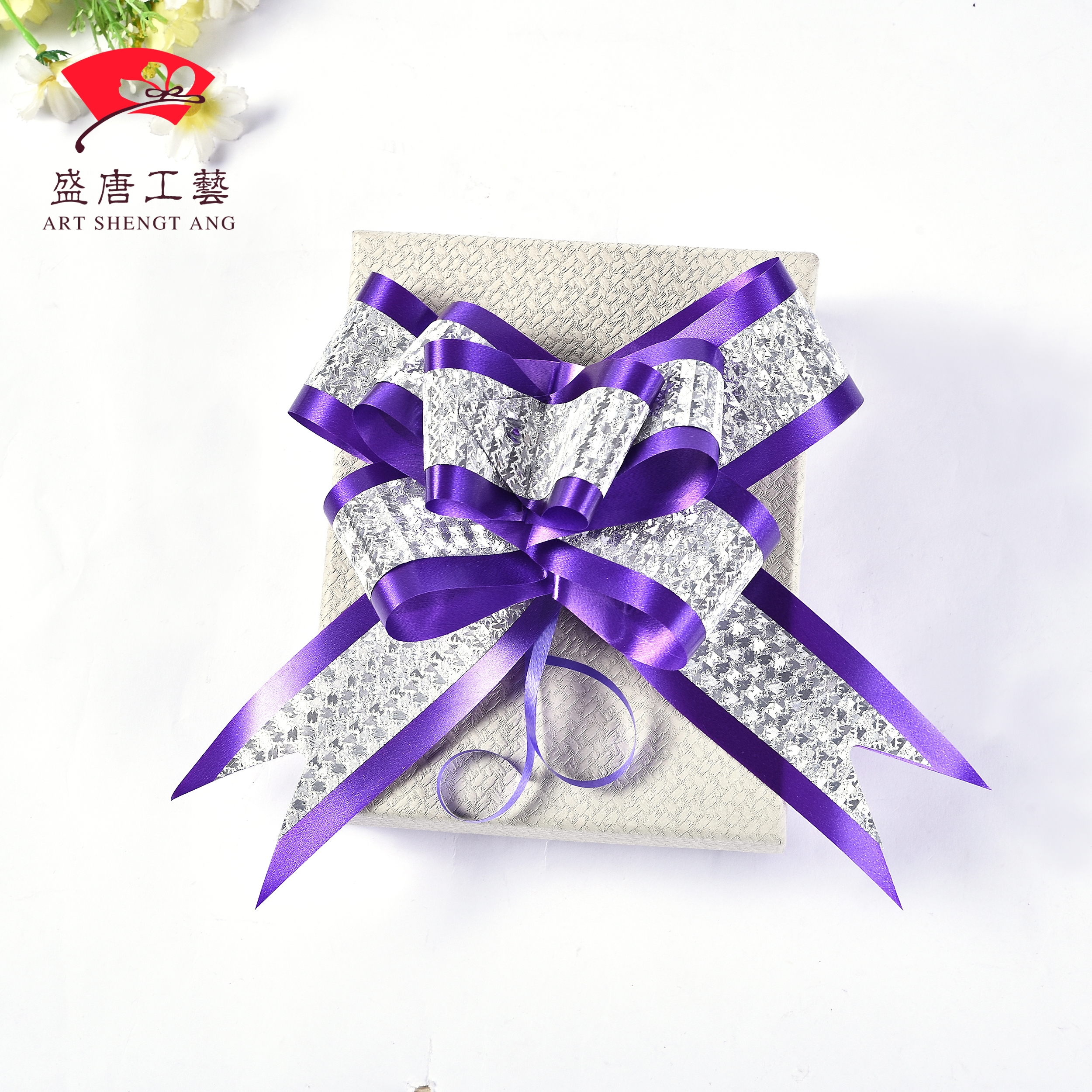 婚庆蝴蝶结手拉花 礼盒花束装饰拉花 50双层金葱拉花详情1