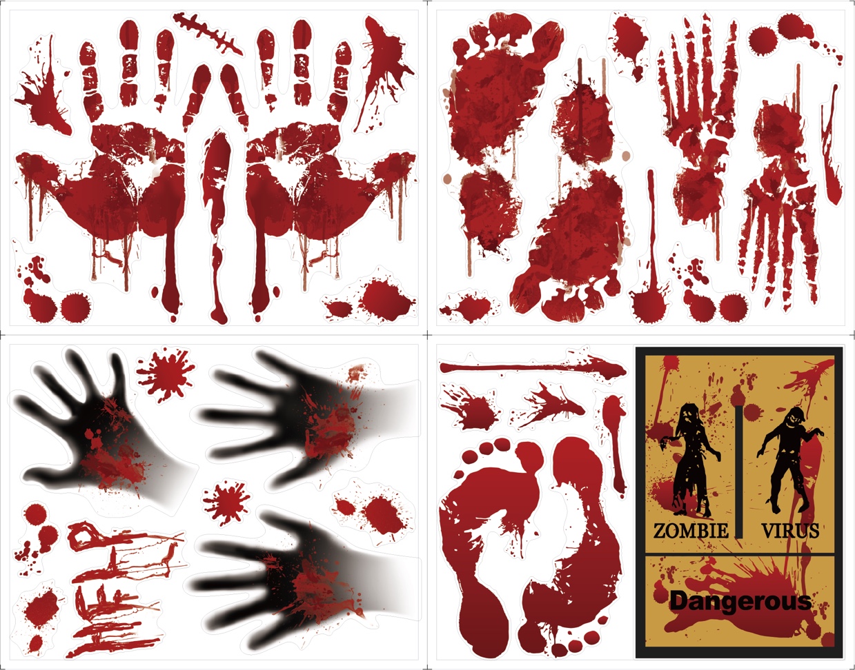 Scary Halloween Decorations Scary Skull Window With Blood Handprint Back Glue Bat Ghost Sticker Window Specification drawing