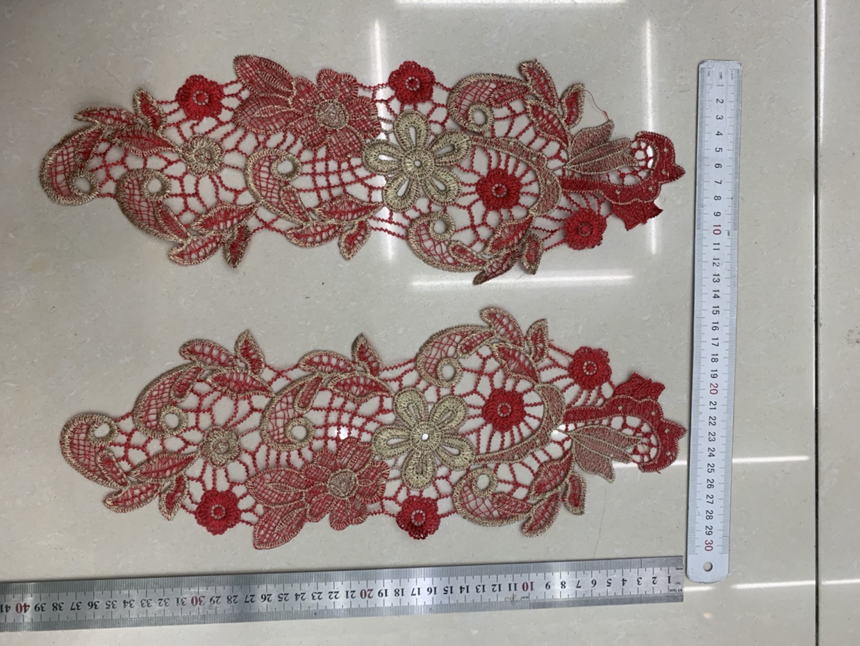 Polyester-polyester two-color water-soluble floral pattern (Red + gold) Specification image