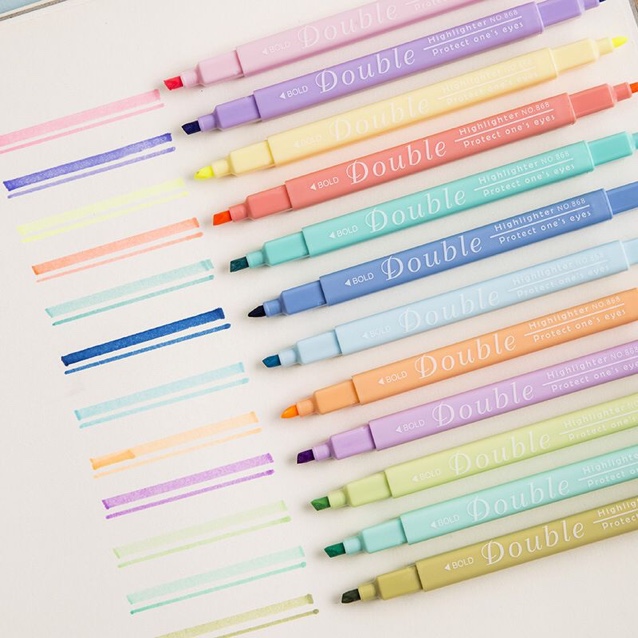 韩酷双头方杆12 色淡色荧光笔学生用彩色重点划线标记斜头记号笔详情图1