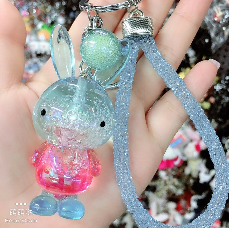 Aizhu jewelry bubble acrylic two-color gradient rabbit car keychain pendant schoolbag cartoon chain style detail image 11