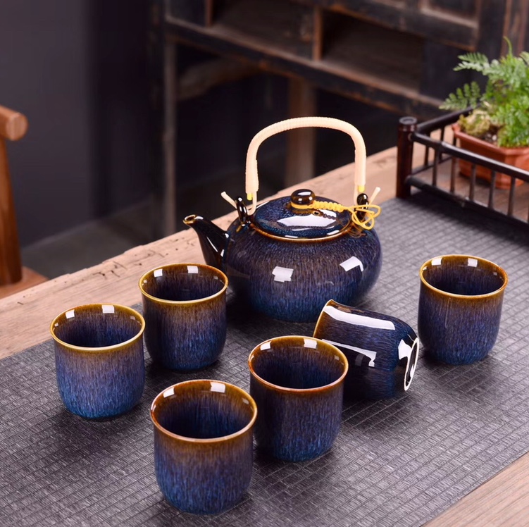 New drawing series ceramic tea set with girder and kettle set thumbnail