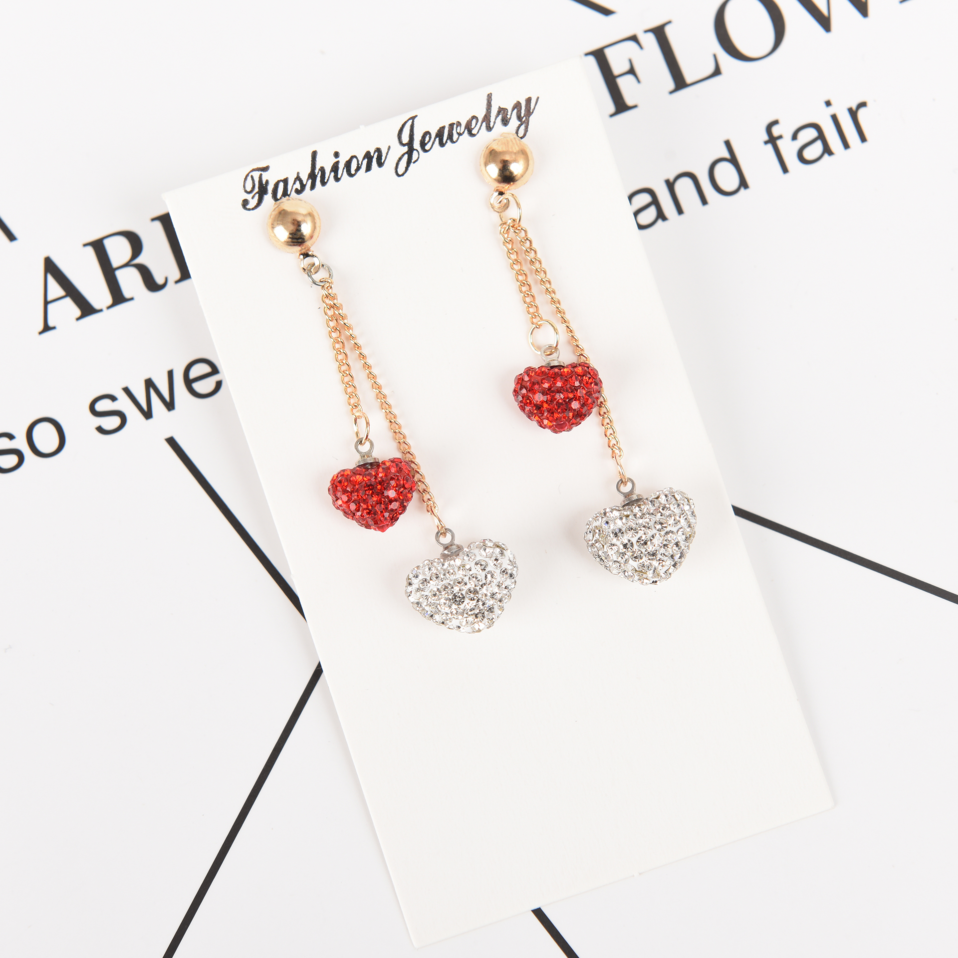 Heart-shaped, five-pointed star AB style Korean earrings detail image 2