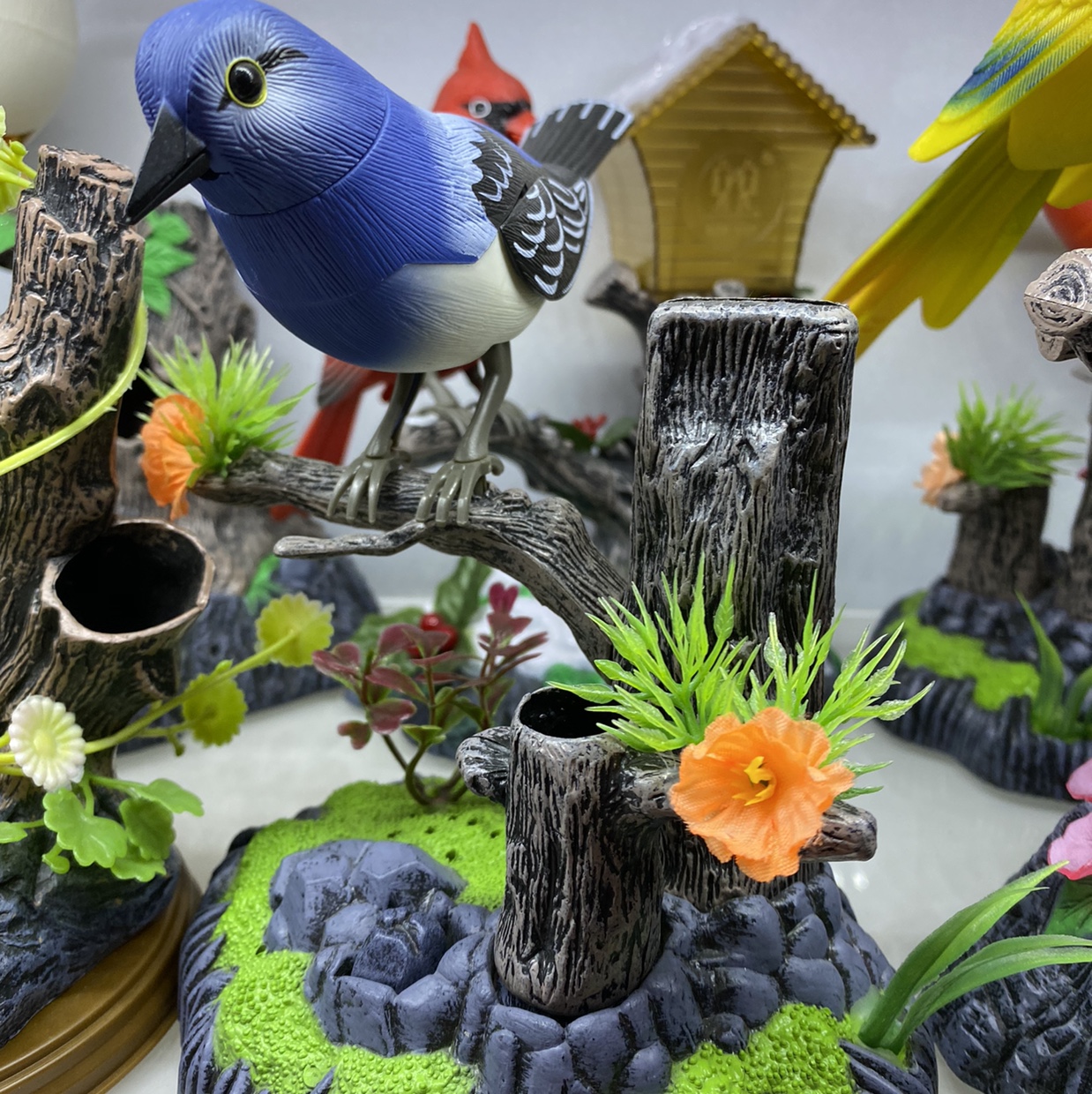Direct sales of blue voice-controlled bird home decoration items and resin handicrafts from the manufacturer