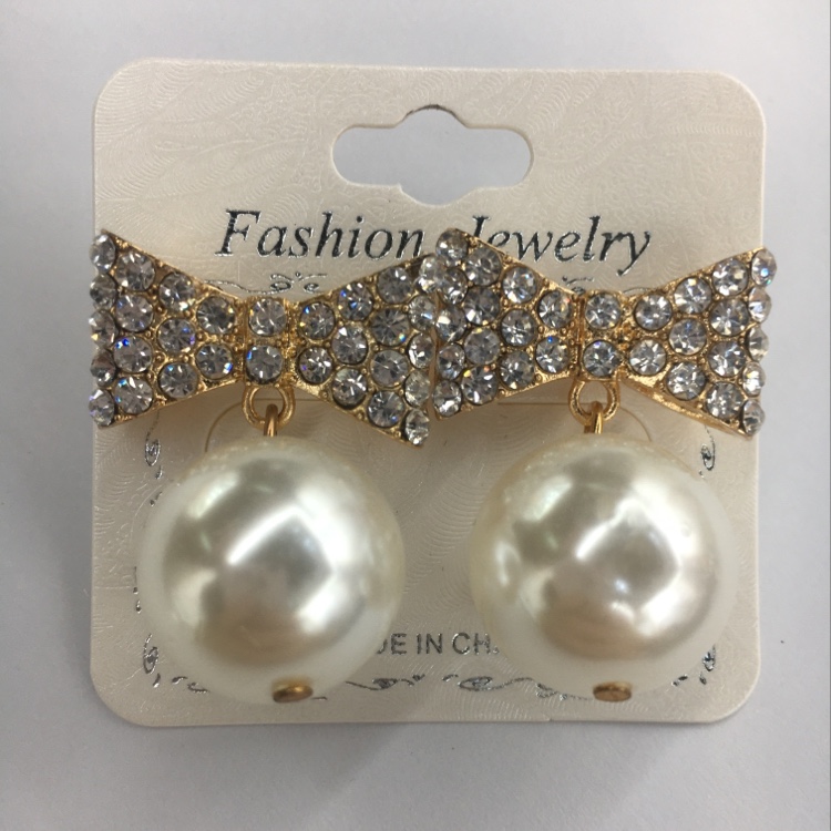 2020 时尚精致耳饰镶钻蝴蝶结珍珠百搭耳环 女