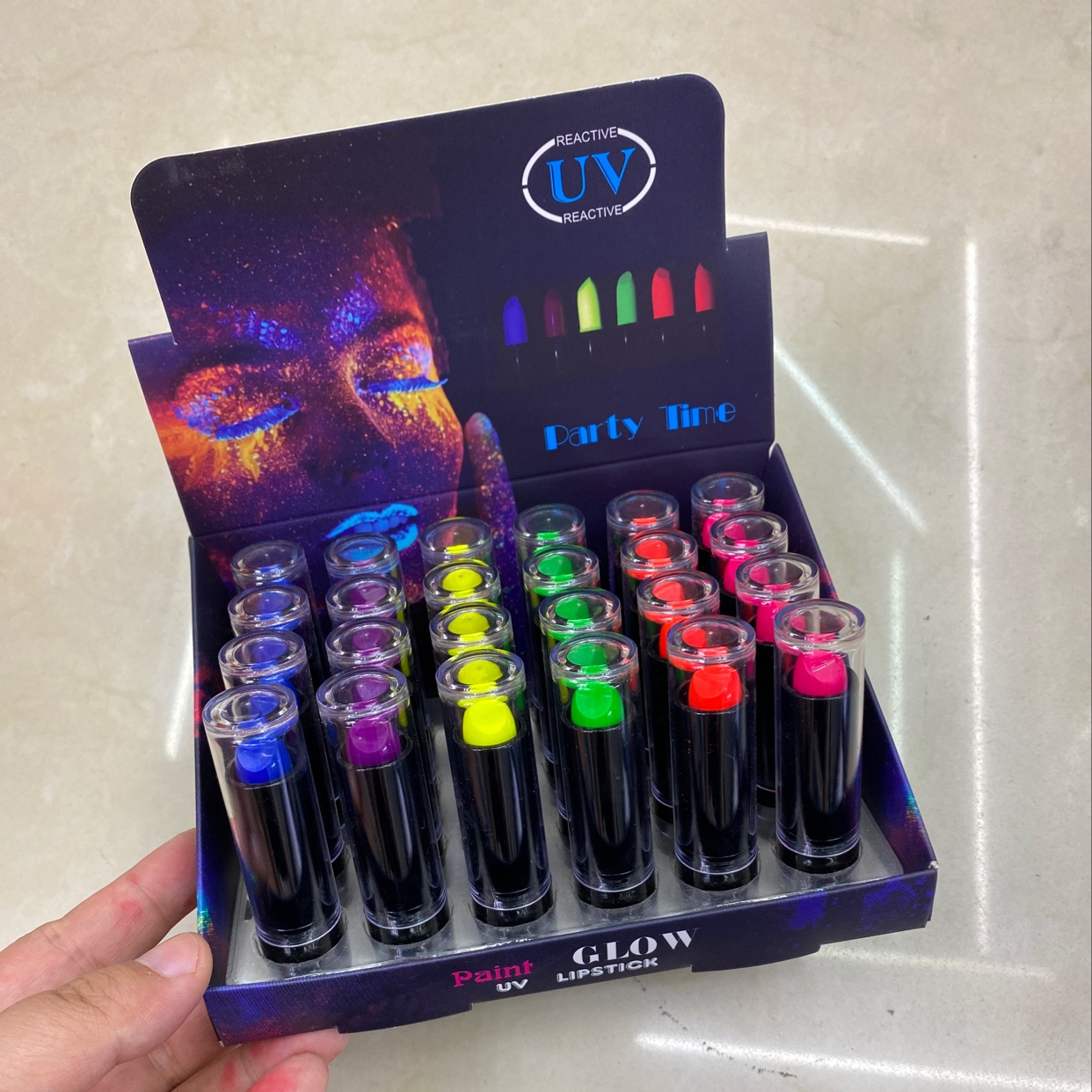 万圣节6色荧光色口红脸彩盘盒装水性脸彩人体彩绘舞会用品产品图