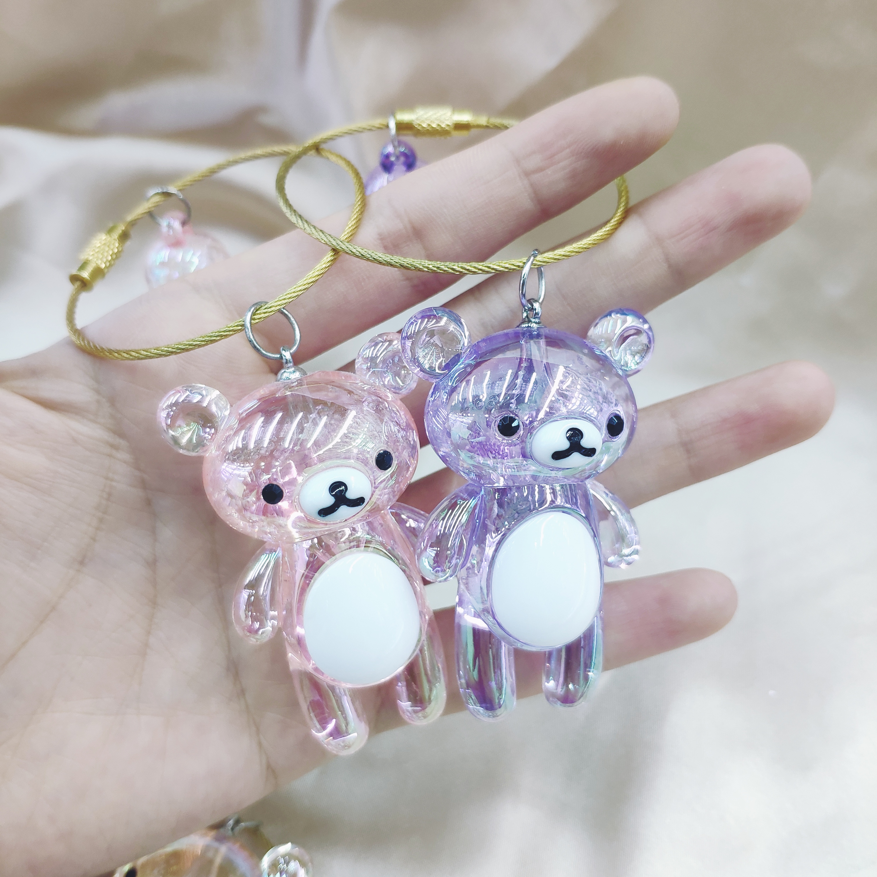 Aizhu jewelry bubble acrylic Brown Bear car keychain pendant Schoolbag cartoon chain backpack lock detail image 9