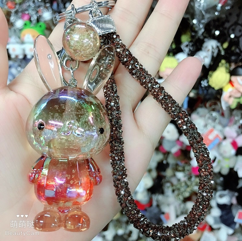 Aizhu jewelry bubble acrylic two-color gradient rabbit car keychain pendant schoolbag cartoon chain style detail image 9