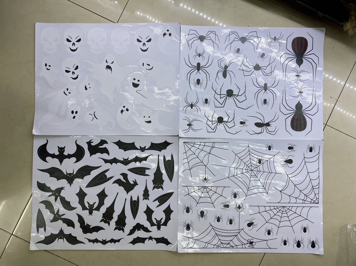 Scary Halloween Decorations Scary Skull Window With Blood Handprint Back Glue Bat Ghost Sticker Window undefined