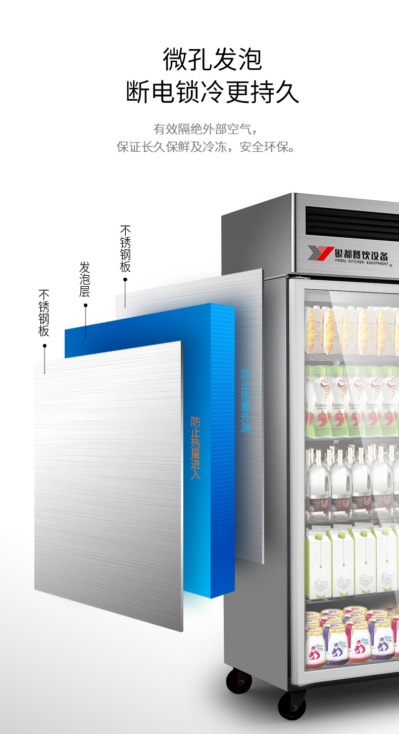 Yindu Large two-door glass commercial refrigerator display cabinet, cold storage cabinet, ordering cabinet, cake cabinet, fruit preservation cabinet detail image 9