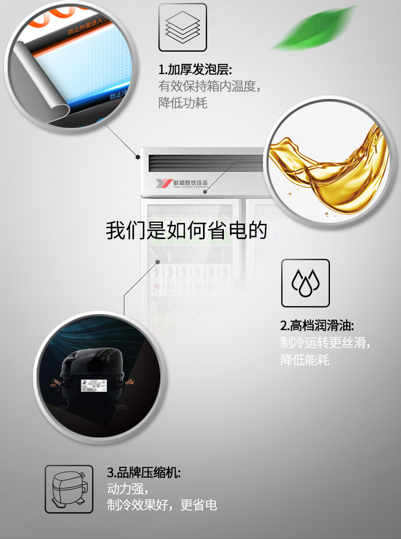 Yindu Large two-door glass commercial refrigerator display cabinet, cold storage cabinet, ordering cabinet, cake cabinet, fruit preservation cabinet detail image 7