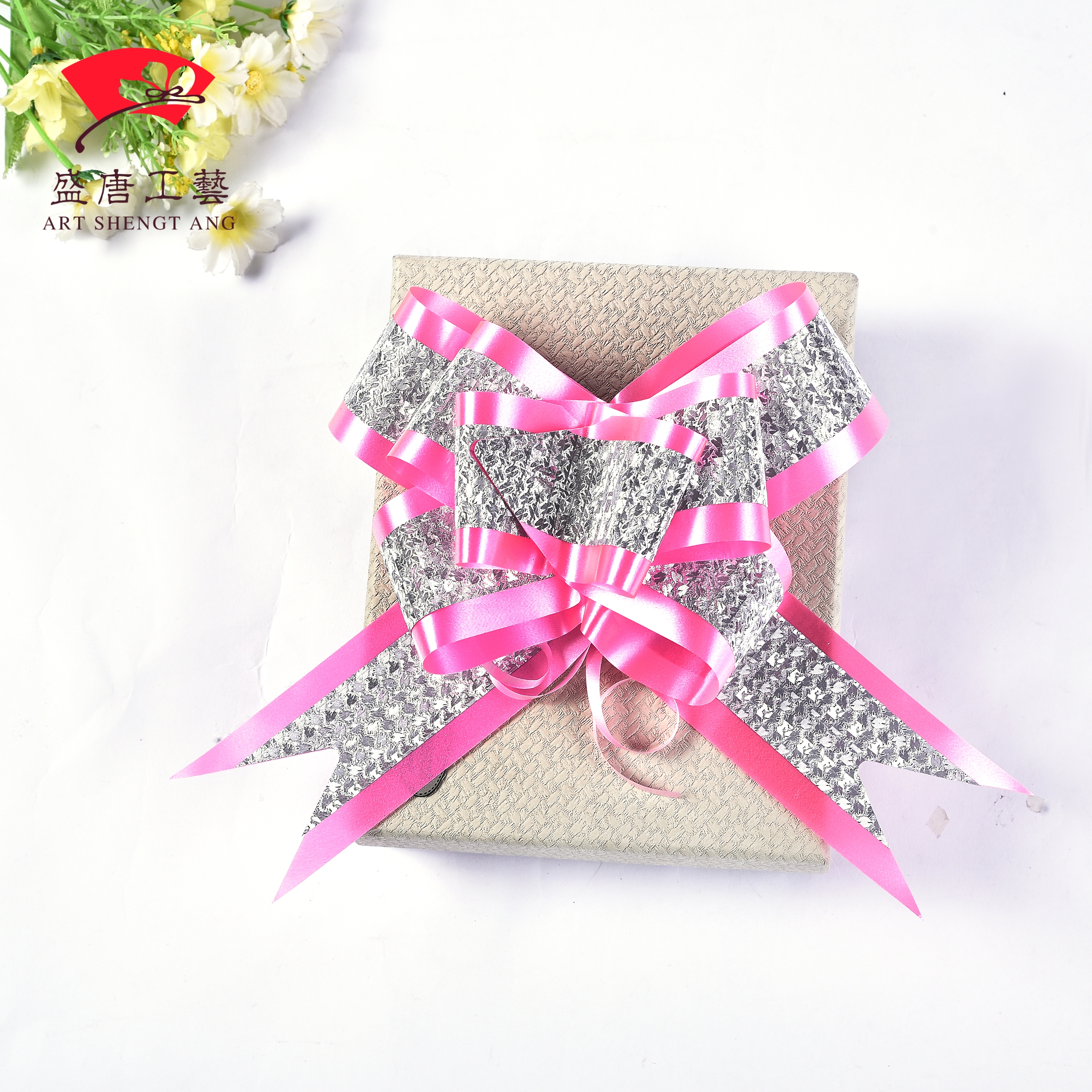 婚庆蝴蝶结手拉花 礼盒花束装饰拉花 50双层金葱拉花详情5