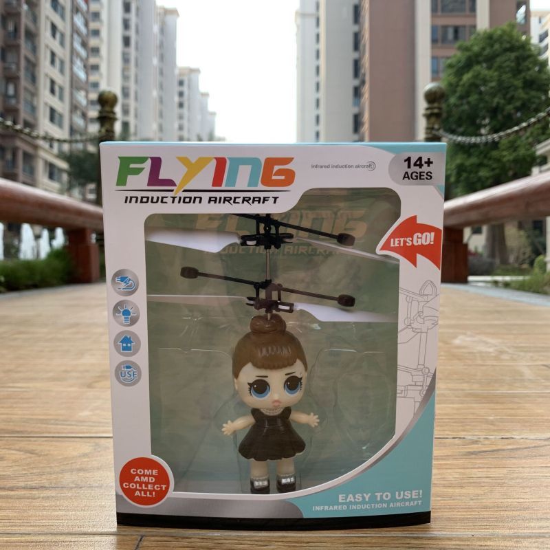 新奇特惊喜娃娃感应智能悬浮飞行器充电发光飞机女孩礼品厂家白底实物图
