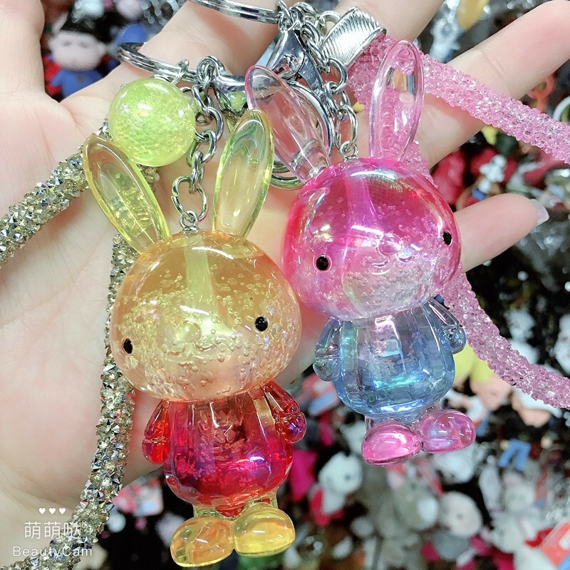 Aizhu jewelry bubble acrylic two-color gradient rabbit car keychain pendant schoolbag cartoon chain style detail image 8