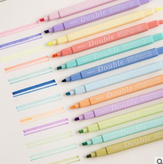 韩酷双头方杆12 色淡色荧光笔学生用彩色重点划线标记斜头记号笔详情图3