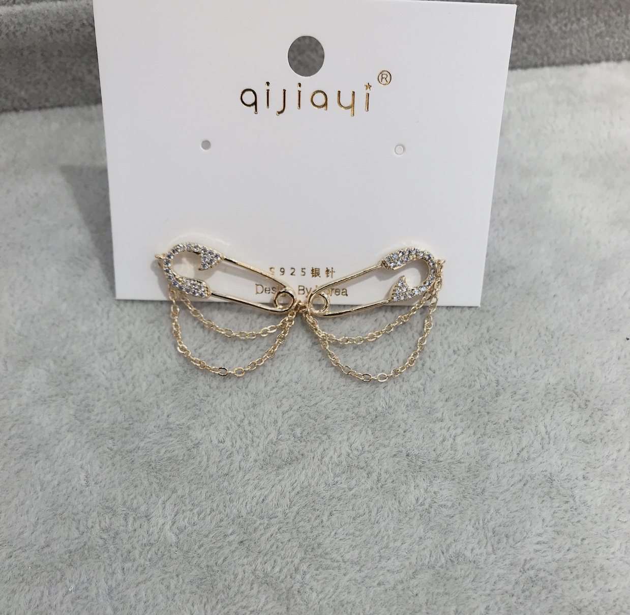 White stone brooch chain eardrop