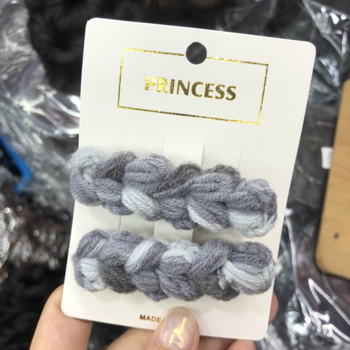 Grey wool hairpin thumbnail