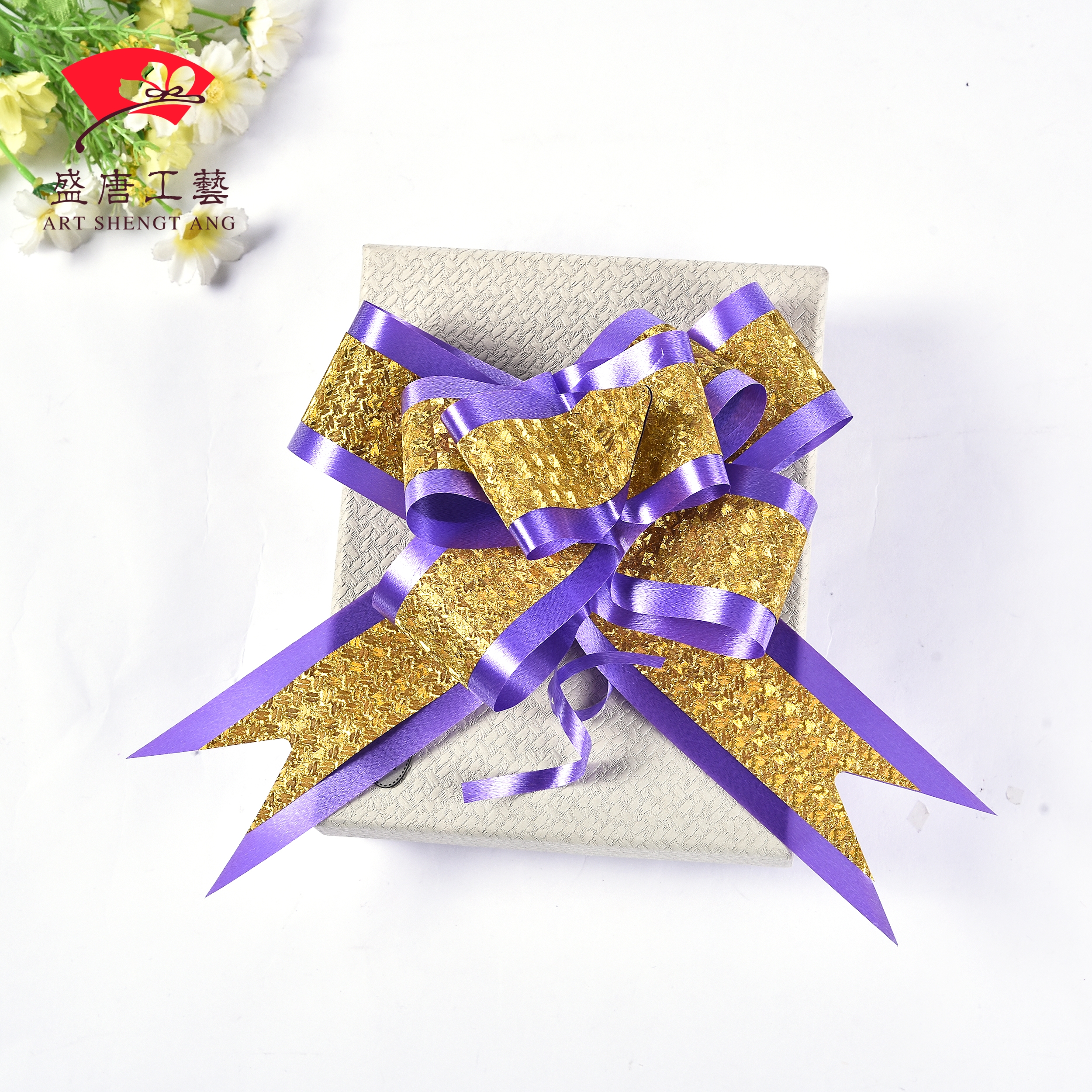 婚庆蝴蝶结手拉花 礼盒花束装饰拉花 50双层金葱拉花详情7