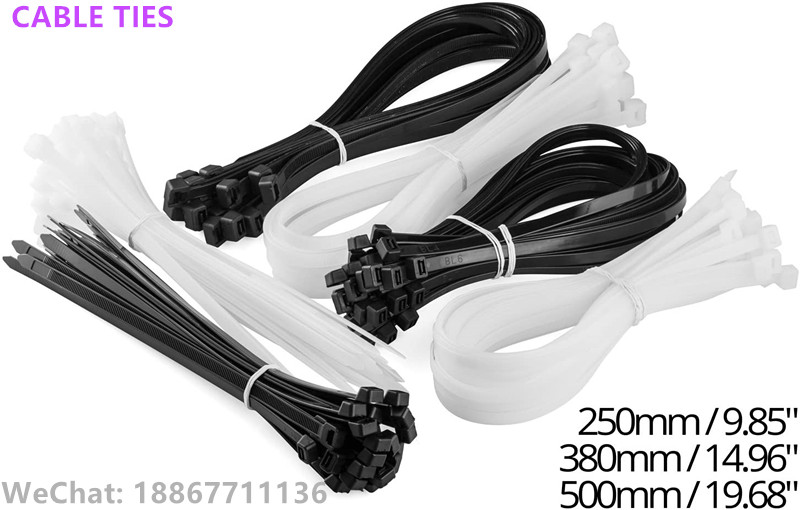 重型电缆拉链扎带 用组合套装包括 25-38 厘米黑色和白色尼龙扎带详情图3