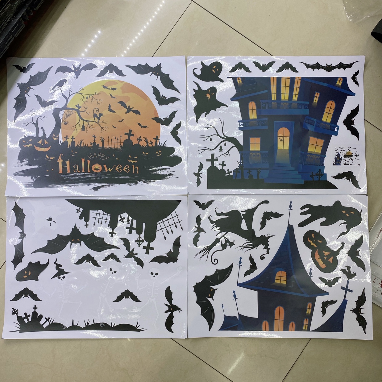 Scary Halloween Decorations Scary Skull Window With Blood Handprint Back Glue Bat Ghost Sticker Window Item Picture