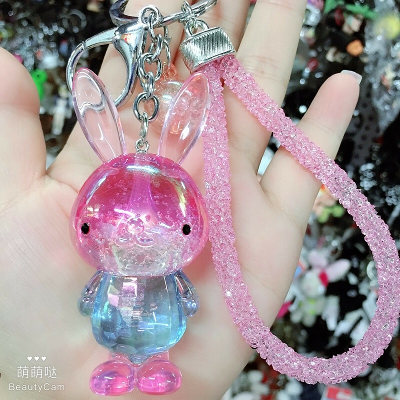 Aizhu jewelry bubble acrylic two-color gradient rabbit car keychain pendant schoolbag cartoon chain style detail image 10