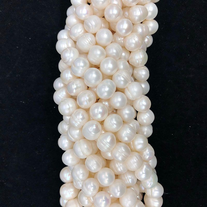 11-12mm冲头圆珠天然淡水珍珠散珠条珠半成品DIY手工项链手链材料十润珍珠饰品
