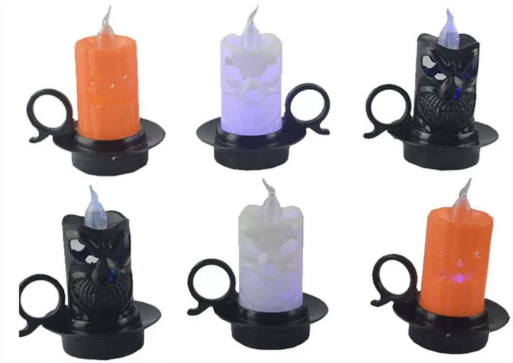 Halloween simulation LED illuminated tea table, electronic candle lights, terrifying scene arrangement, pumpkin decoration, night lights details Picture