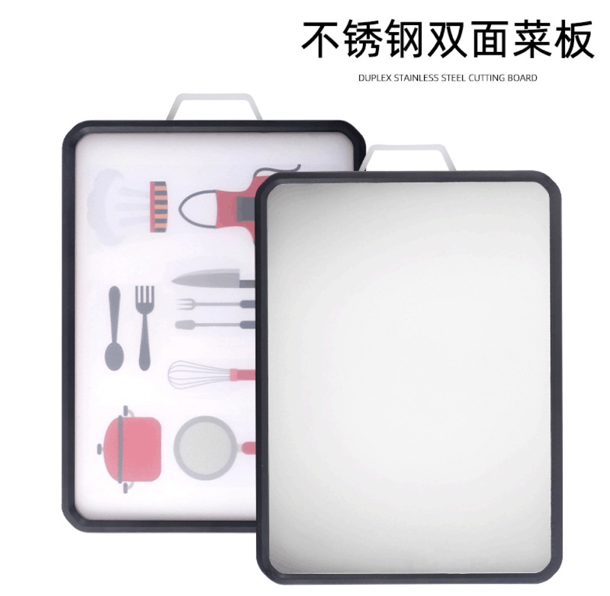 2020 new style 304 stainless steel PP double-sided cartoon pattern cutting board with thickened and heavier color box details Picture